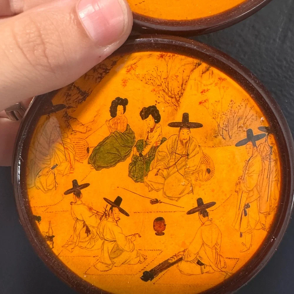 Vintage Formic Korean Lacquerware Coaster Set 4 Cork Back Coasters w/ Box